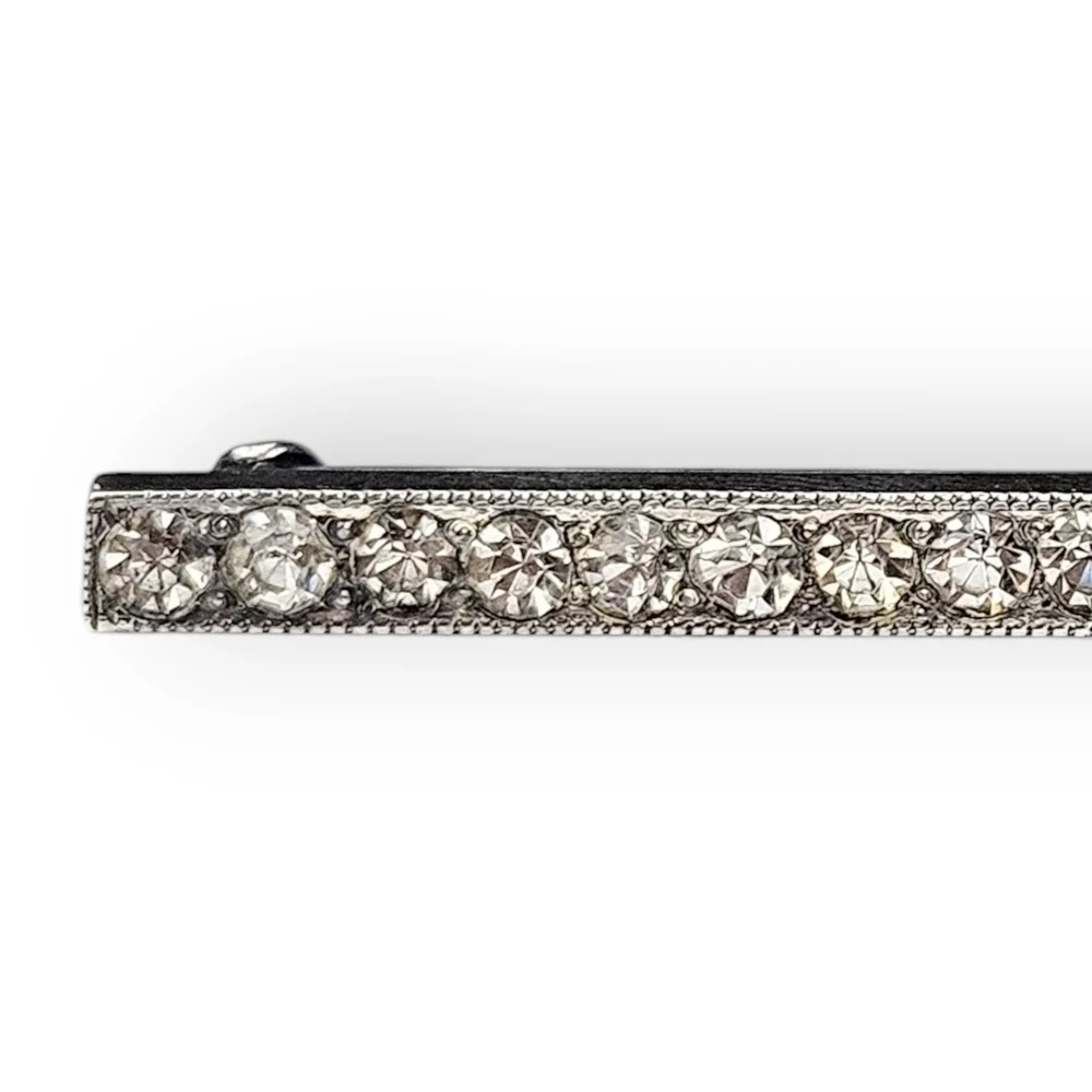 Antique Edwardian Bar Brooch White Paste Gems 925 Sterling Silver 1900s 3